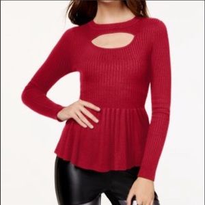 Material Girl Peplum Cut Out Sweater Womens Size XXS Red